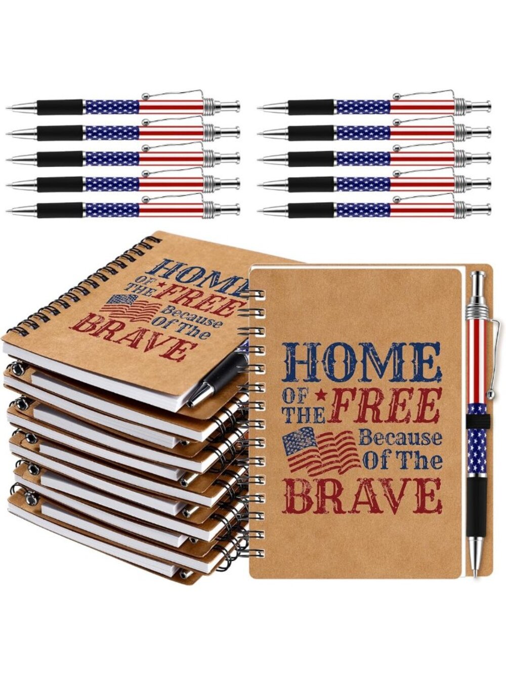 Veterans Day Gift Set: 36 American Flag Notebooks & Pens, Freedom Theme
